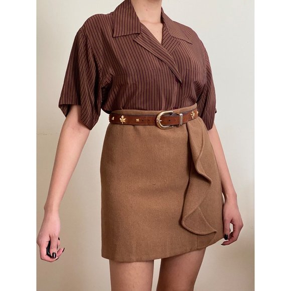 J. Crew Brown Diagonal Ruffle Accent Mini Skirt (S-2) - Picture 8 of 8